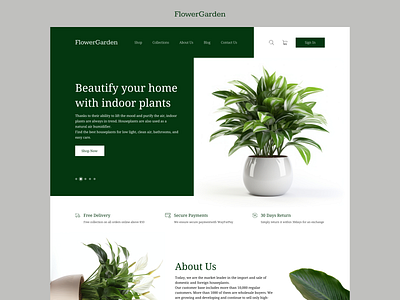 FlowerGarden - beautify your home with indoor plants design ecommerce figma ui ux uxuidesign web web design webdesign