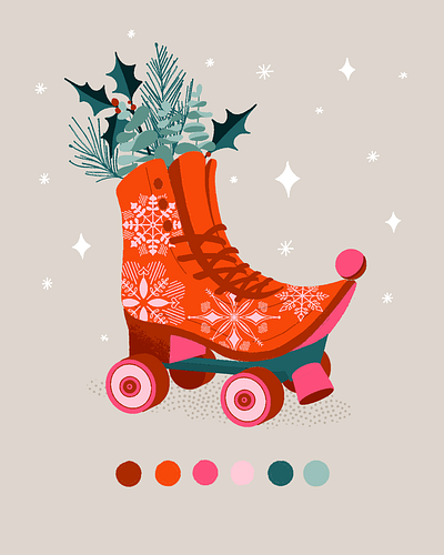 Christmas Rollerskate christmas design elf evergreen festive foliage holiday illustration sketch sparkle texture whimsical