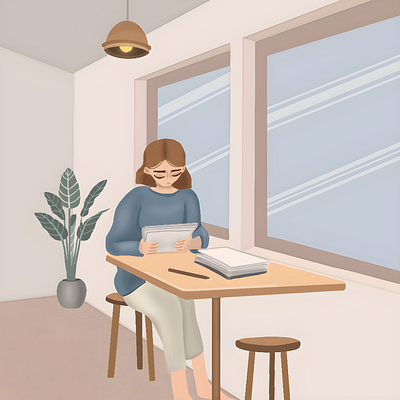 Staying motivated and studying hard📖 art college digital art digital illustration graphic design hand drawn homework illustration illustrator motivated pen people procreate procreate dream student study tasks vector illustration winter woman