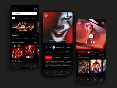 Movie App UI Concept apps design graphic design motion graphics movie app design movie app ui movie app ui design movie apps ui