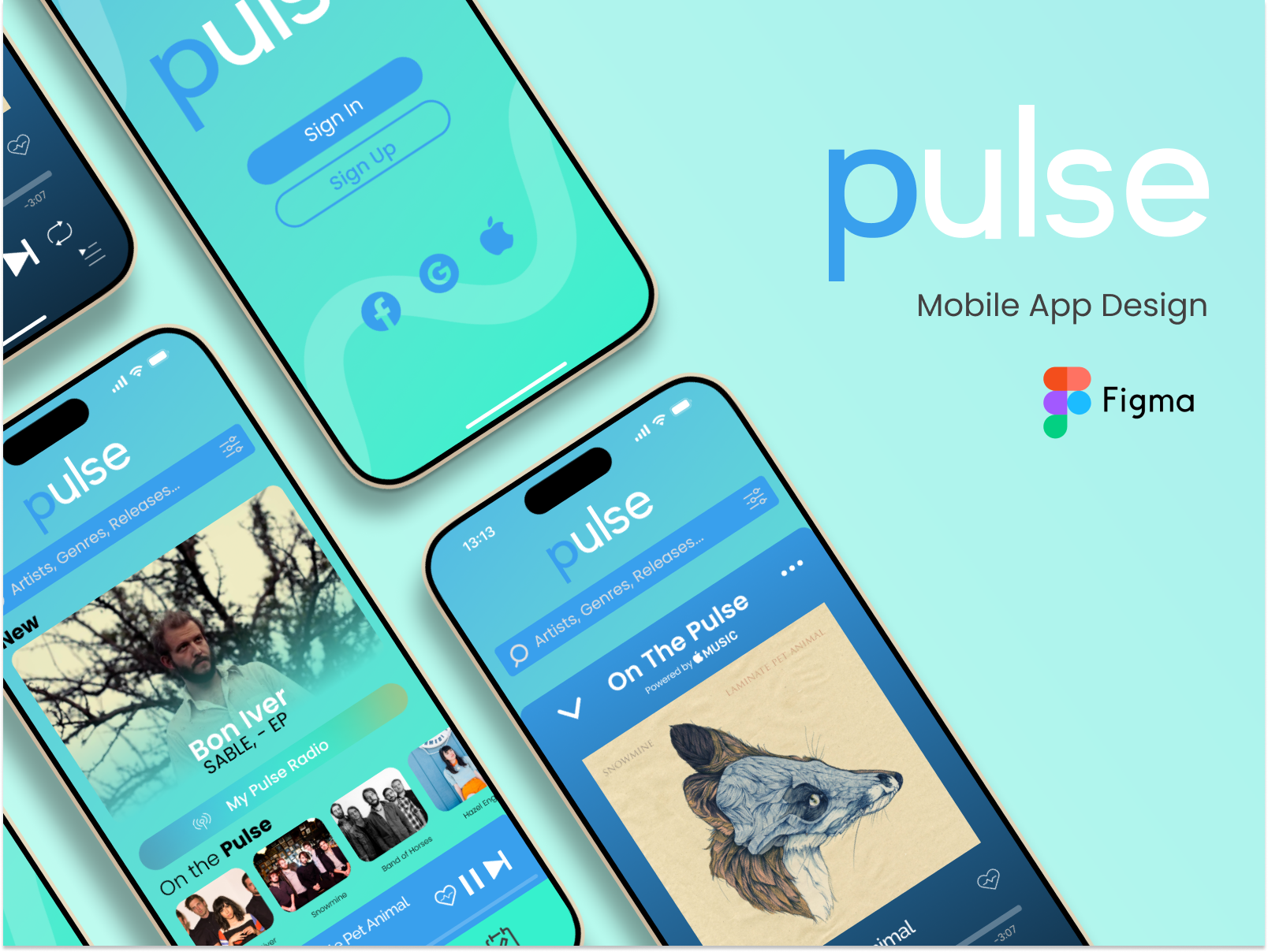 Pulse Music Player Mobile App app blue branding concept design graphic design logo mobile app music player ui ux