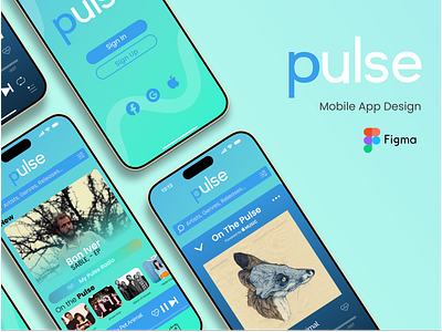 Pulse Music Player Mobile App app blue branding concept design graphic design logo mobile app music player ui ux