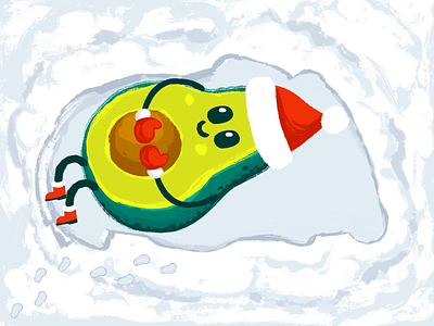 Festive avocado. 2d angel avocado character christmas cute digital flat fun graphic design illustration post procreate snow texture