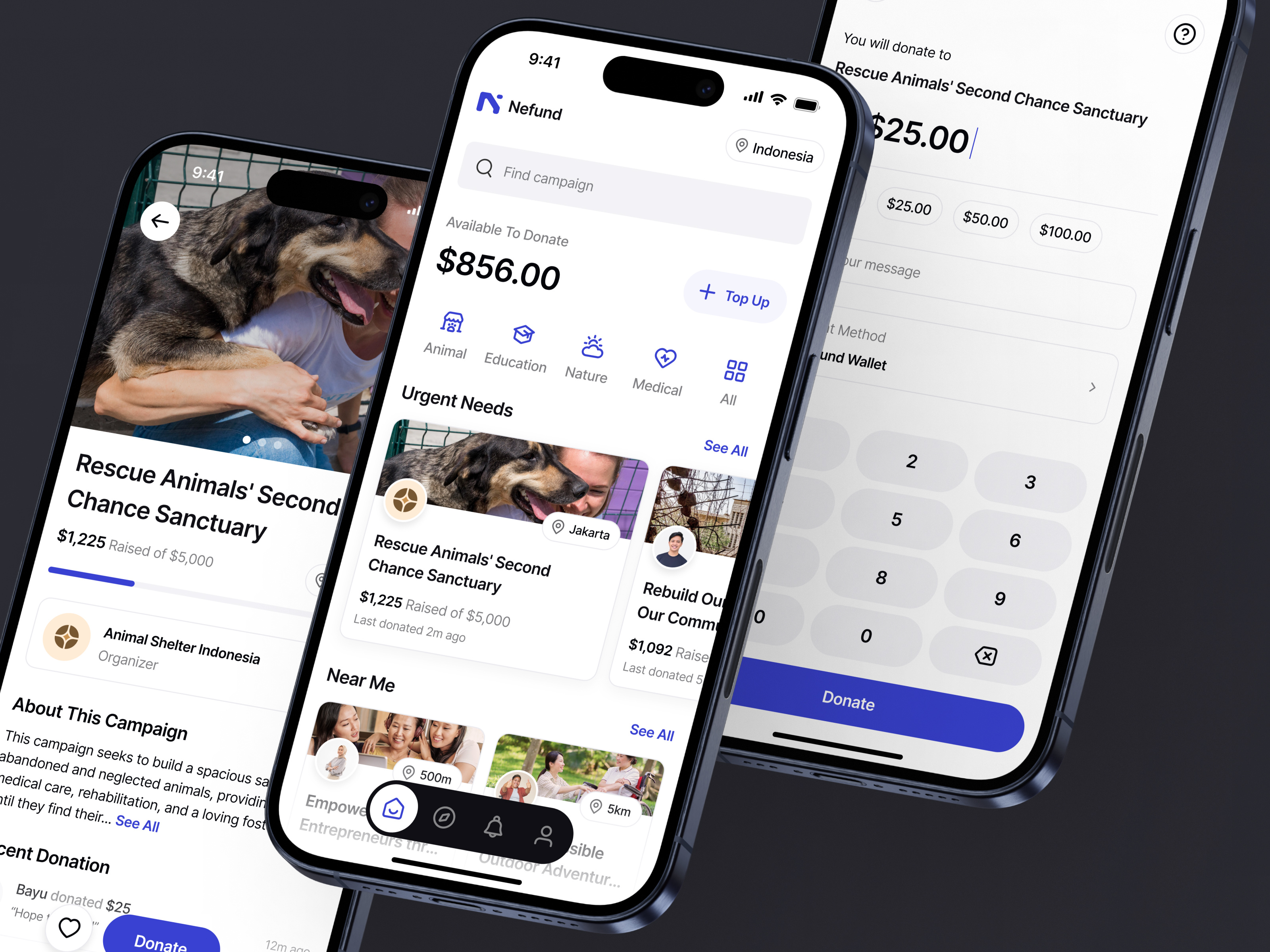 Nefund - Crowdfunding App app campaign causes charity community crowdfund crowdfunding donate donation ewallet finance financial fintech funds help mobile ui ui design uiux wallet