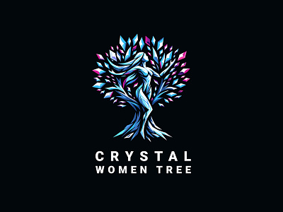 Crystal Women Tree Logo branding coach coaching creative logo crystal women tree design graphic design healthy leaf logo logo for sale people tree typography ui ux vector women women business women tree