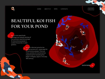 Design concept Koi Fish concept design design concept fish koi fish paper cutout red color unusual ux web design