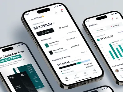 Mobile Banking App - Finsave bank app bank card banking app card design clean credit card debit card design finance app fintech fintech app ios minimalist mobile app mobile banking app onboarding statistics transfer ui ux