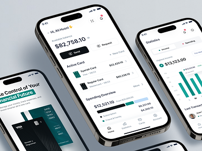 Mobile Banking App - Finsave bank app bank card banking app card design clean credit card debit card design finance app fintech fintech app ios minimalist mobile app mobile banking app onboarding statistics transfer ui ux