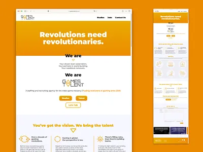 Games Talent - One page website freelance landing page one page ui web design website