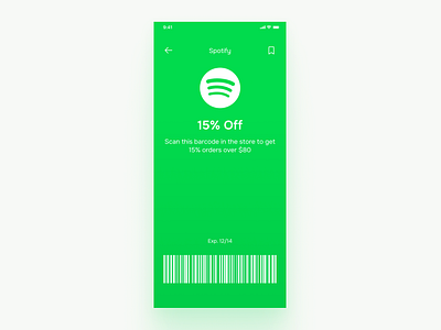 Daily UI 061 - Redeem Coupon app barcode branding coupon dailyui design figma graphic design green icon illustration logo percent off savings scan spotify ui ux