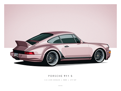 Porsche 911 S 911 automotive car clean design flat illustration minimalistic pink porsche poster slick vector