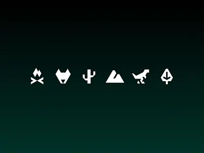 Wild Icon Set bonfire cactus camping capm dinosaur fire futuristic graphic design icon design illustration leaf logo mountain nature pictograms sci fi sharp t rex tree wildlife