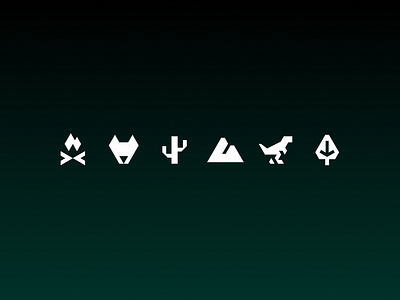 Wild Icon Set bonfire cactus camping capm dinosaur fire futuristic graphic design icon design illustration leaf logo mountain nature pictograms sci fi sharp t rex tree wildlife