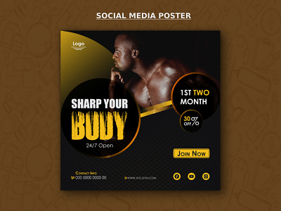 Social Media poster ad ads bodybuilder fb post fitness post gym gym center instagram new post poster promotion social media
