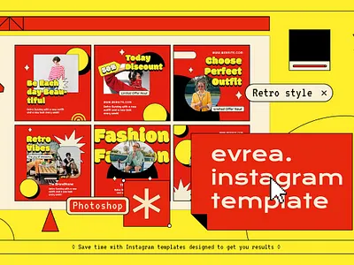 Evrea Retro Instagram Post and Stories branding graphic design instagram instagram banner instagram post instagram post template instagram posts instagram posts template instagram stories instagram stories template instagram story instagram story template instagram template instagram templates social media social media banner social media pack social media templates socialmedia ui