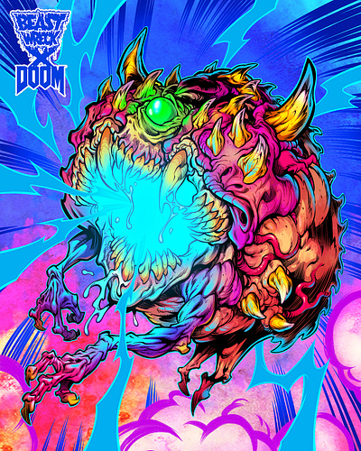 DOOM: CACODEMON Licensed Lithograph Illustration monster sci fi video games