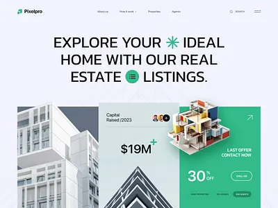 Real Estate Website building clean creative design flat house modern office property real estate ui website