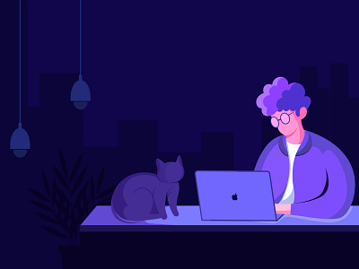 Illustration of a Man with Laptop pet friendly office