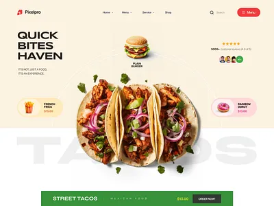 Delicious Food Website Banner burger clean cook design dish food items menu modern restaurants tacos ui website