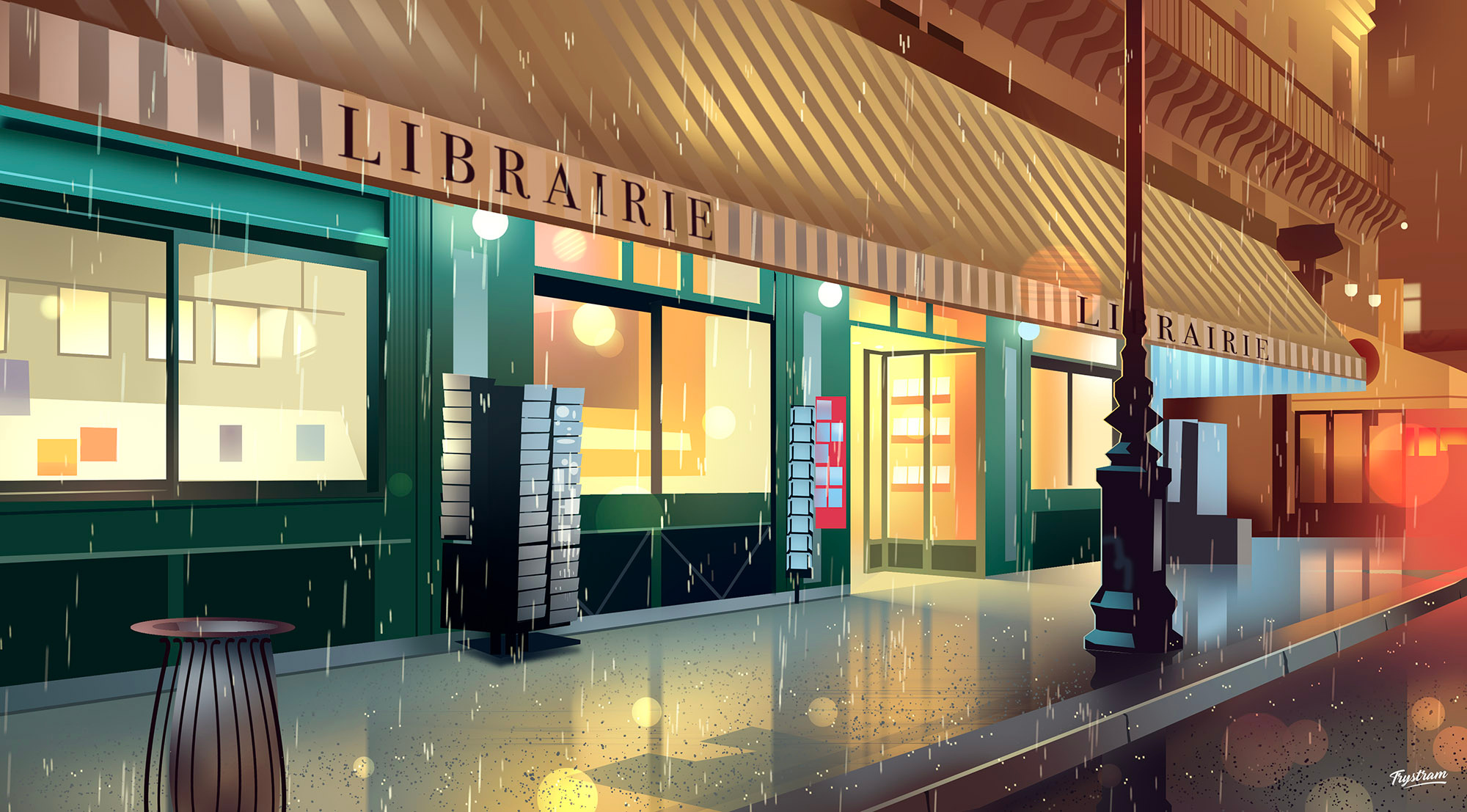 Paris sous la pluie city illustration light neon paris pluie rain reflection retro