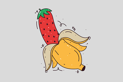 too sweet 2d art banana flat illustration funny illustration strawberry vector