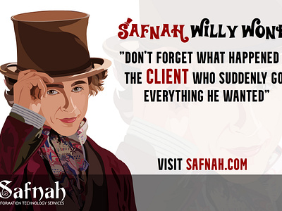 Safnah Willy Wonka poster & website banner after effect animation banner digital art drawing graphic design iraq best company logo design motion graphics poster safnah safnah.com svg timothée hal chalamet vector art vector design web design web hosting willy wonka movie