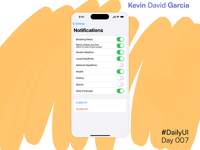 #DailyUI Day 7: Settings dailyui news notifications settings
