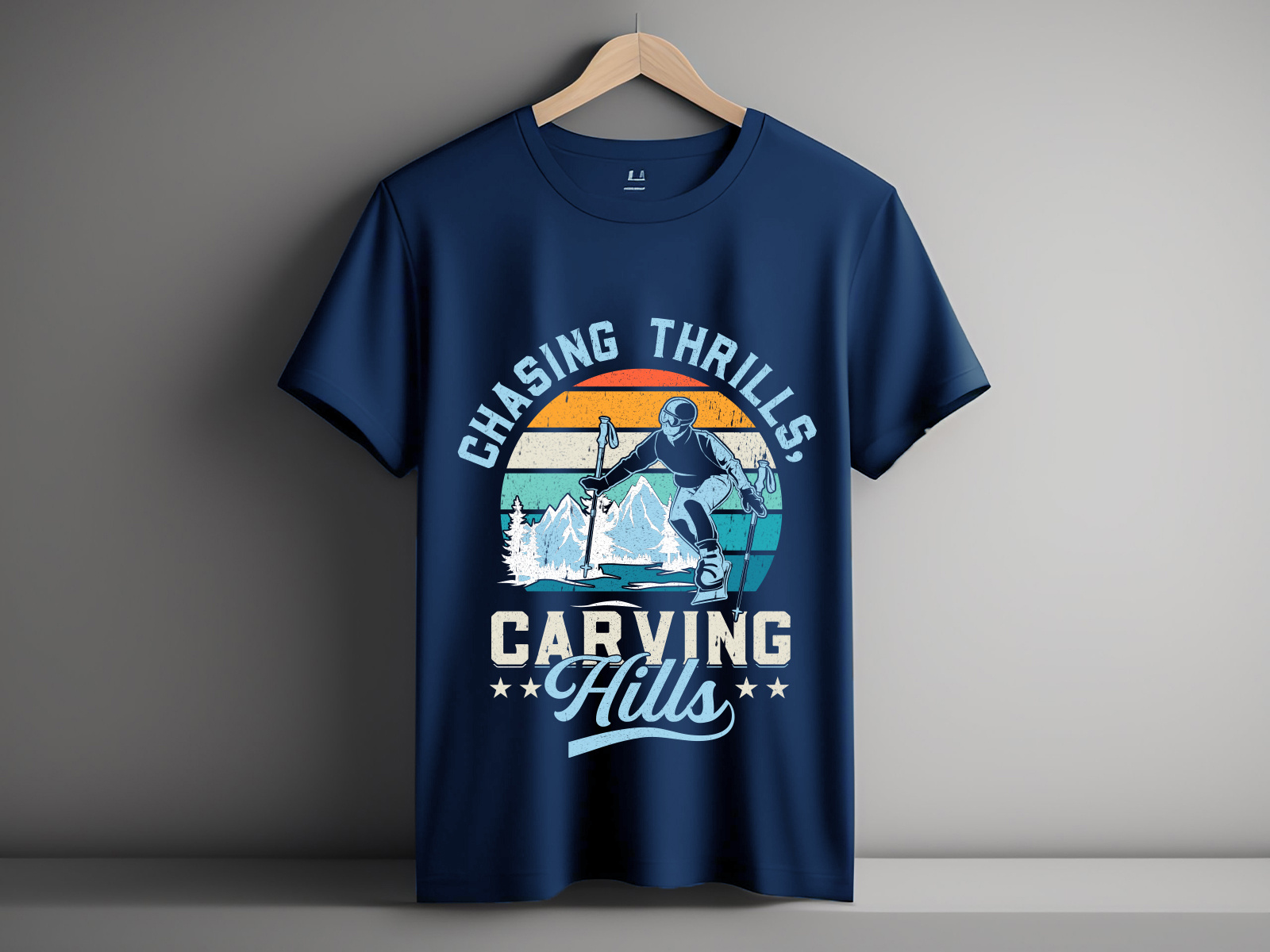 CHASING THRILLS, WINTER SKI T-shirt Design. brand identity branding bulk order bulk t shirt custom t shirt customtshirtdesign graphic design graphic t shirt illustration merch by amazon print on demand ski t shirt design t shirt design bundle tees design trendy t shirt tshirt design free typography typography t shirt vintage svg vintage t shirt