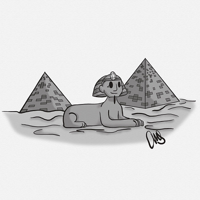 The Sphinx black and white hand drawn illustration sphinx