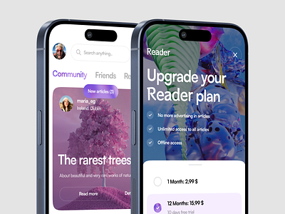 Reader — News & Article Mobile App app app design app ui article articles book design figma magazine mobile app news paywall plans pricing read subscriptions ui ui ux ux web design