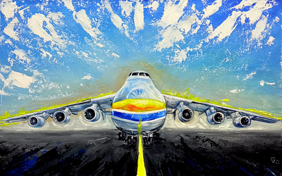 Ukrainian dream: Mriya An-225 aircraft, original oil painting airplane an 225 art hand painted handmade paint painting ukraine ukraine airboat