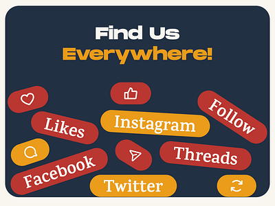 Social Media Footer blue comment design facebook follow footer instagram likes links media pills red repost share social threads twitter ui white yellow