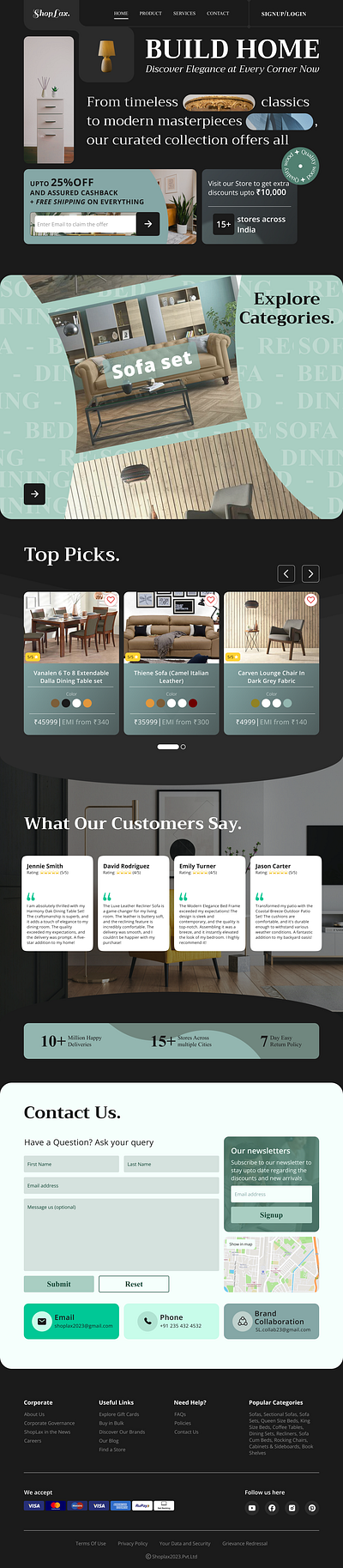 Furniture website branding contact design footer furniture home logo review site ui ux website