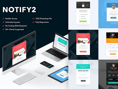 Notify2 - 6 Emails + Themebuilder Access app campaign email home page home screen homepage interface landing page landingpage mobile page site ui uidesign uiux ux web web page webdesign website