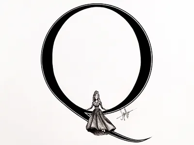 Q from Queen art artist artistic artwork black and white concept art concept design design drawing graphic design illustrated capital letter illustrated concept illustration letter queen traditional art typography