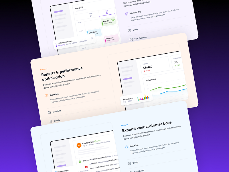 Feature Set chart dashboard feature graph report schedule ui ux web