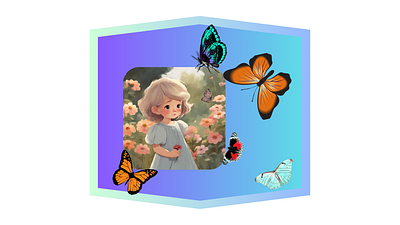 girl in a garden full of flowers and butterflies graphic design