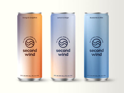 Beverage Packaging – Second Wind Hard Seltzers beverage can beverage packaging brand design branding can design cpg packaging gradient colors gradient packaging graphic design hard seltzer packaging minimalism minimalist package minimalist packaging packaging system seltzer packaging wave icon wave logo wind icon wind logo