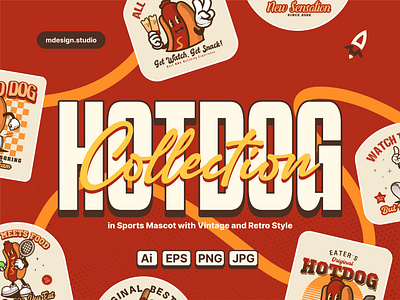 Hotdog Vintage Logo Collections animation branding character clothes food hotdog illustration logo mascot retro sport sports vintage