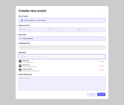 Create New Event Form ui