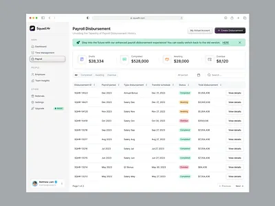 Payroll Disbursement Dashboard admin daily ui design dashboard dashboard admin dashboard saas disbursement employee hr dashboard human resources payroll payroll dashboard payroll disbursement saas ui ui design uiux