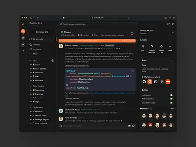 Chat, code, deployments in one platform 👀 app clean design mobile ui web