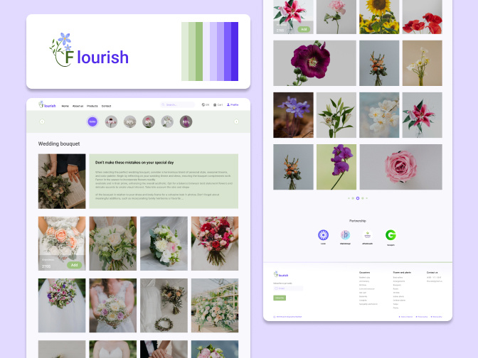 Flourish website 3d branding color palette component flower footer graphic design header ill logo mobile app motion graphics ui ux vector web design website