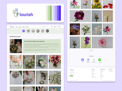 Flourish website 3d branding color palette component flower footer graphic design header ill logo mobile app motion graphics ui ux vector web design website