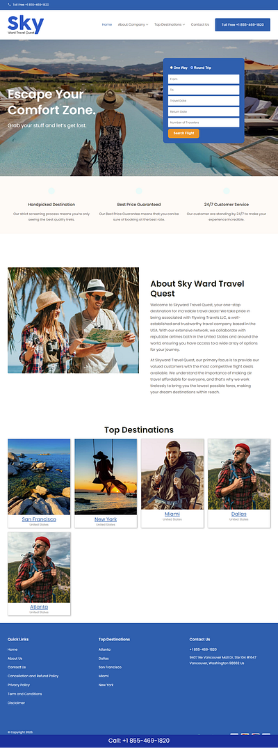 Sky Ward Travel Quest ui web design website design