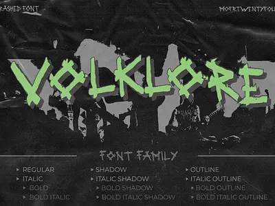 Volklore | Edgy Trashed-Textured Font ancient brushed font design digital asset font asset font preview graphic design horror font illustration logo punk font rebellious font streetwear font t shirt design textured font trashed font typography