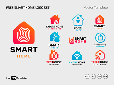 Free Smart Home Logo Set (PSD, AI, EPS, PNG) ai design eps free freebie home logo logos photoshop png psd smart home smart home logo smart house template templates