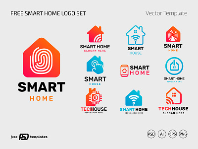 Free Smart Home Logo Set (PSD, AI, EPS, PNG) ai design eps free freebie home logo logos photoshop png psd smart home smart home logo smart house template templates