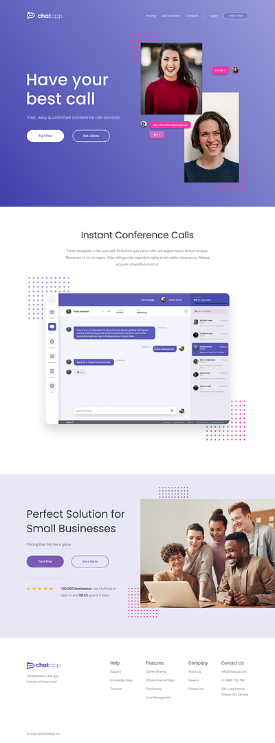 Landing Page for a Chat Application landing page ux design