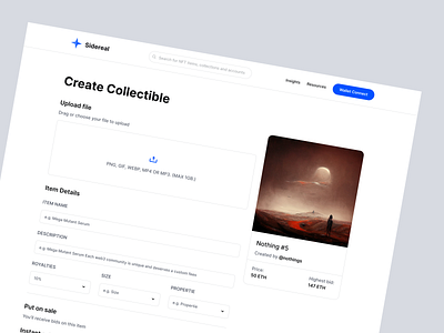 Free Figma File: Sidereal NFT Marketplace UI Design - Create crypto design diversekit figma figma resource free figma file landing page marketplace nft nft marketplace product service startup token ui uiux ux web web design website